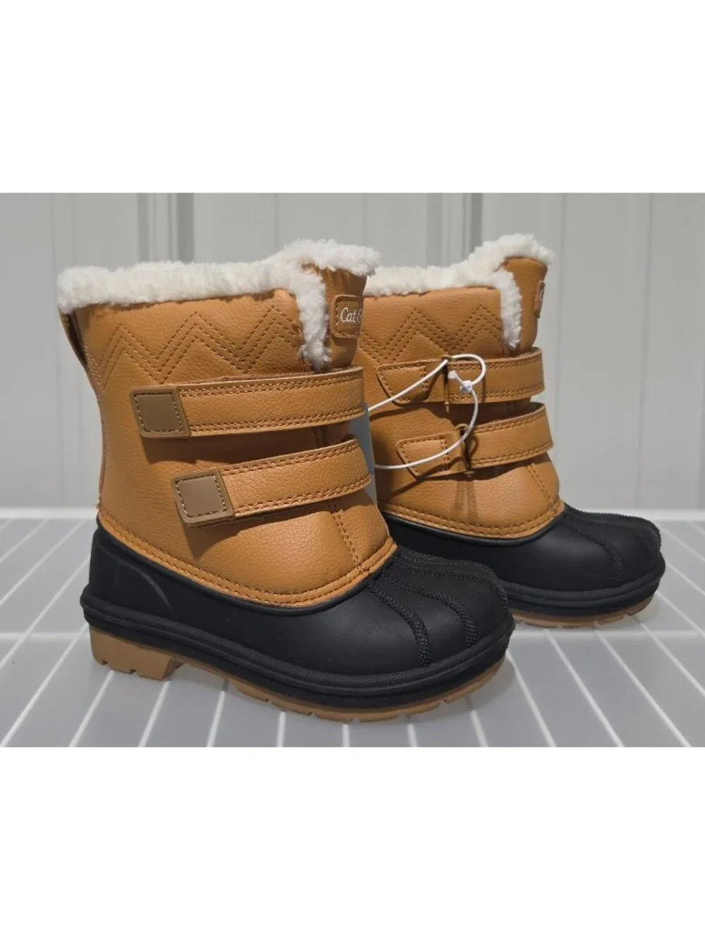 Cat & Jack Denver Toddler Boys' Cognac Dual Hook & Loop Strap Snow Boots